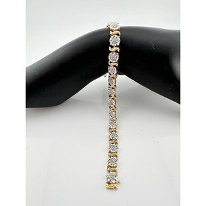 Beautiful Two Tone 1 Ct Diamond Bracelet - Sterling Silver Gold Plate S Curves